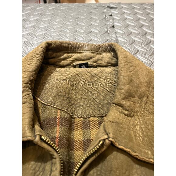 Reilly Olmes Mens Leather Jacket‎ Plaid Lined Full Zip Retro Size Large - Picture 3 of 11